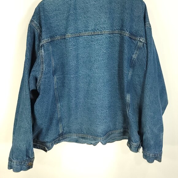Wrangler Trucker Jacket Men's 4X Blue Denim Button Front Plaid Lined Distressed - Picture 7 of 14